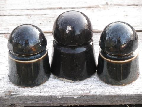 photo of lot assorted old antique brown glazed ceramic telegraph wire insulators #4