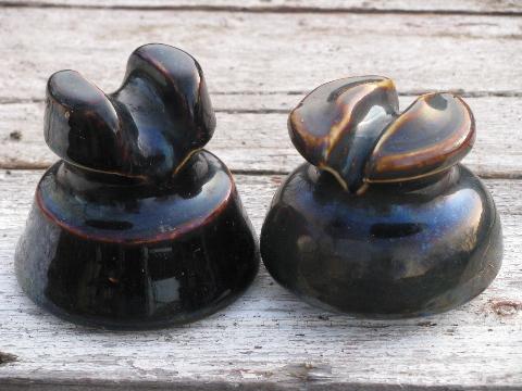 photo of lot assorted old antique brown glazed ceramic telegraph wire insulators #5