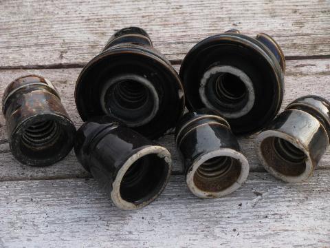 photo of lot assorted old antique brown glazed ceramic telegraph wire insulators #6