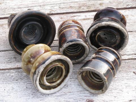 photo of lot assorted old antique brown glazed ceramic telegraph wire insulators #7