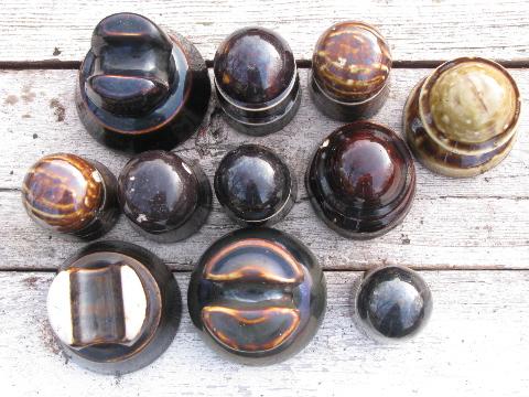 photo of lot assorted old antique brown glazed ceramic telegraph wire insulators #8