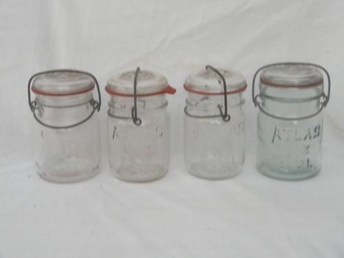 photo of lot assorted vintage 1 pint mason jars w/glass and wire bail lightning lids #1