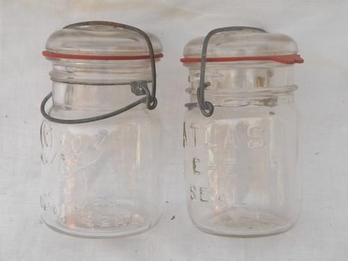 photo of lot assorted vintage 1 pint mason jars w/glass and wire bail lightning lids #2