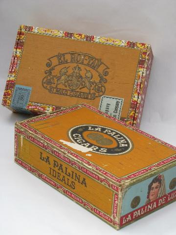 photo of lot assorted vintage cigar boxes w/ old paper advertising labels #3