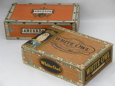 photo of lot assorted vintage cigar boxes w/ old paper advertising labels #5