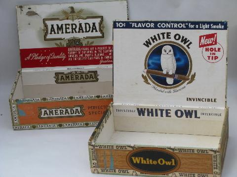 photo of lot assorted vintage cigar boxes w/ old paper advertising labels #6