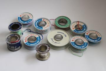 catalog photo of lot assorted vintage metal rolls from adhesive tape bandage sticking plaster