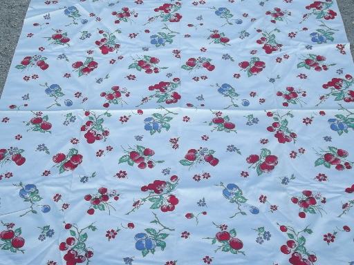 photo of lot authentic vintage cotton kitchen tablecloths, fruit and flower prints #2