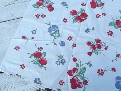 photo of lot authentic vintage cotton kitchen tablecloths, fruit and flower prints #3