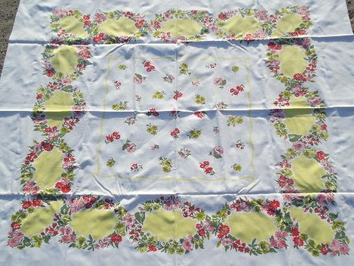 photo of lot authentic vintage cotton kitchen tablecloths, fruit and flower prints #4