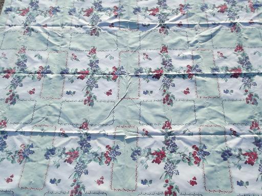 photo of lot authentic vintage cotton kitchen tablecloths, fruit and flower prints #6