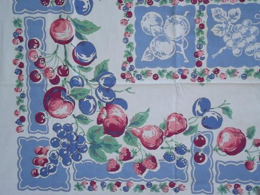 photo of lot authentic vintage cotton kitchen tablecloths, fruit and flower prints #3