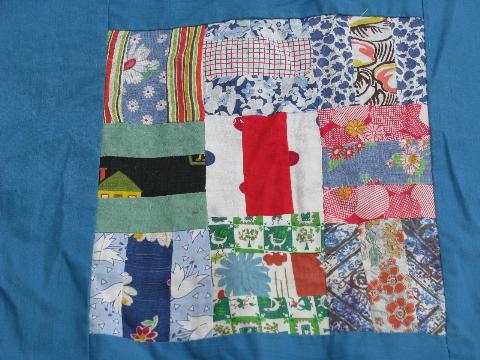 photo of lot bright colors patchwork quilt tops, vintage 1950s-60s cotton prints #8