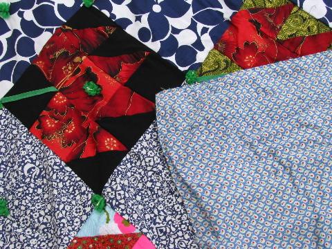 photo of lot bright colors patchwork quilt tops, vintage 1970s, wild retro prints! #5