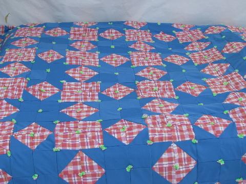 photo of lot bright colors patchwork quilt tops, vintage 1970s, wild retro prints! #6