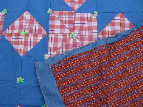 photo of lot bright colors patchwork quilt tops, vintage 1970s, wild retro prints! #8