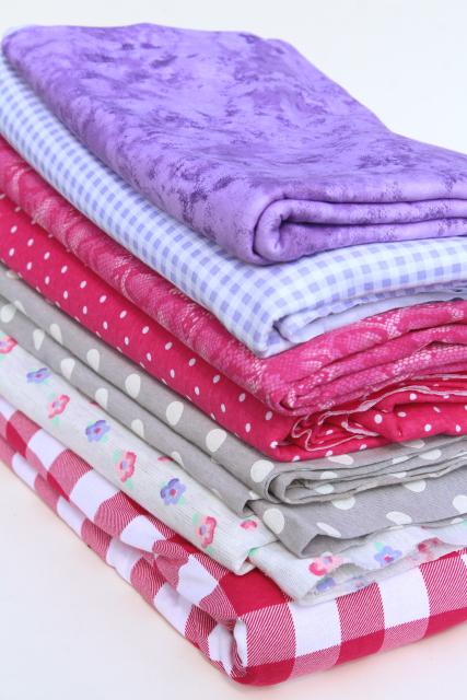 photo of lot cotton blend jersey knit fabric, t-shirt knits prints in pink, purple, grey #1