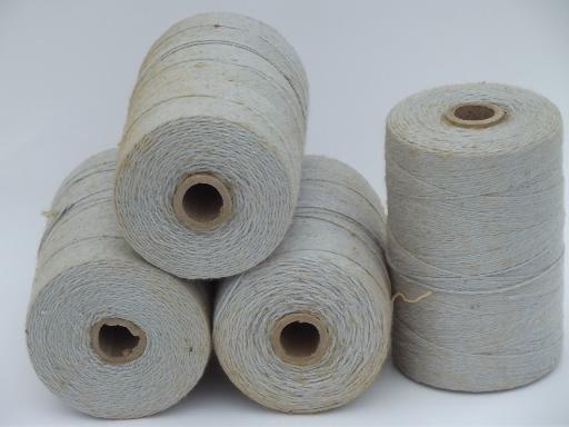 photo of lot cotton carpet loom warp rug weaving cord thread, antique blue and off-white #2