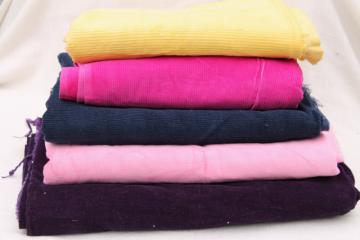 catalog photo of lot cotton corduroy fabric, solid colors pincord & baby wale cords