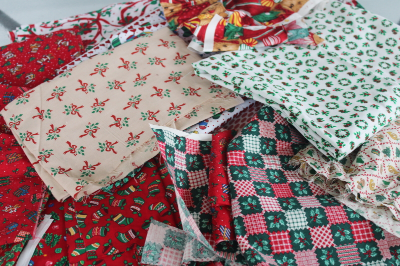photo of lot cotton scrap fabric remnants red & green Christmas prints for quilting & sewing #1
