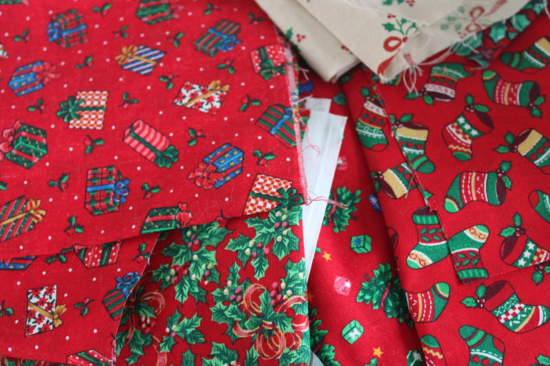 photo of lot cotton scrap fabric remnants red & green Christmas prints for quilting & sewing #2