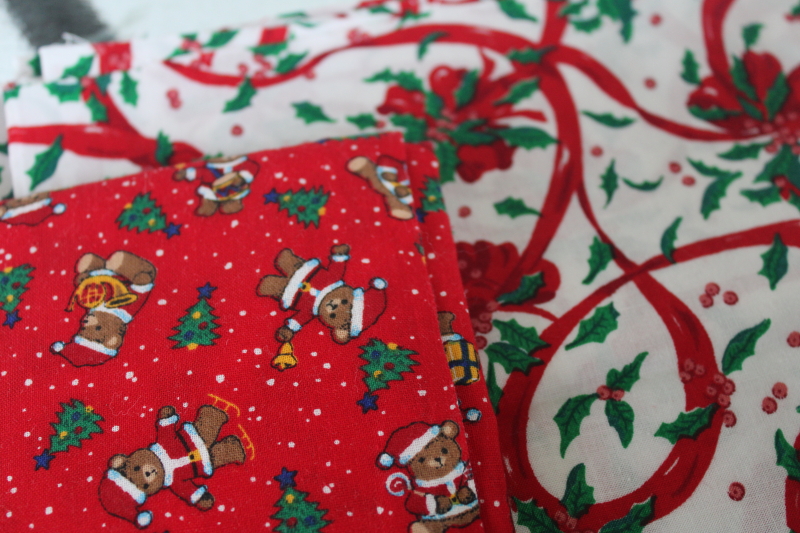 photo of lot cotton scrap fabric remnants red & green Christmas prints for quilting & sewing #3