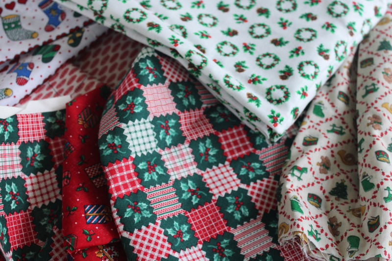 photo of lot cotton scrap fabric remnants red & green Christmas prints for quilting & sewing #5