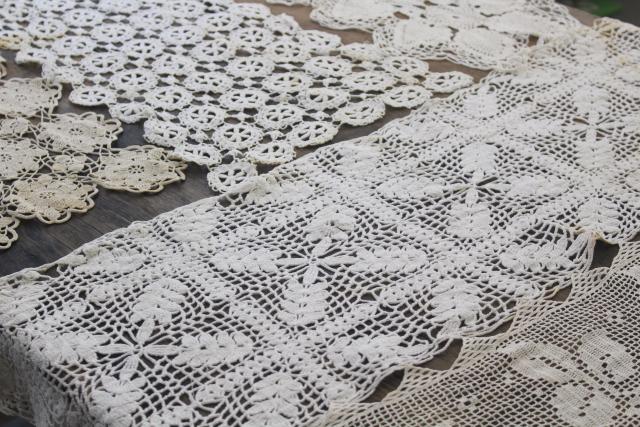 photo of lot crochet lace runners for upcycle or vintage sewing trim, french brocante shabby chic #2