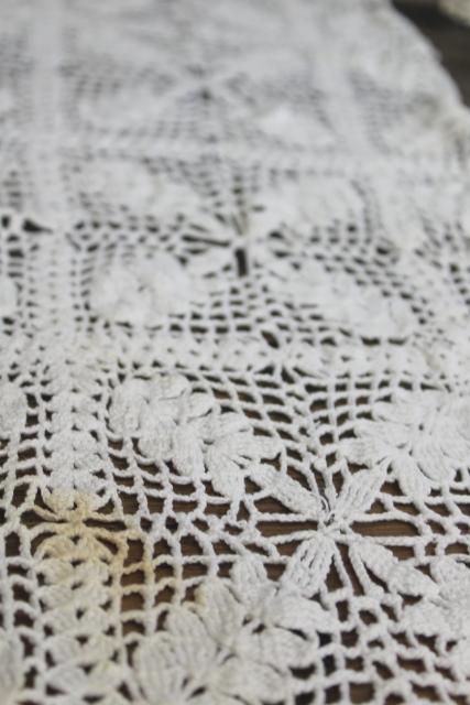 photo of lot crochet lace runners for upcycle or vintage sewing trim, french brocante shabby chic #4