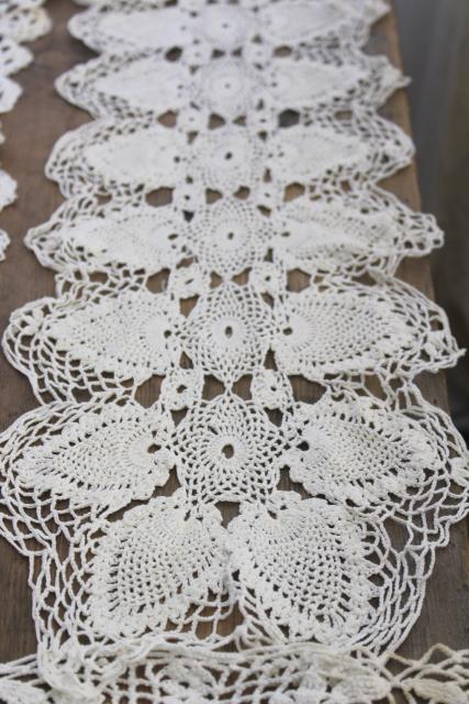 photo of lot crochet lace runners for upcycle or vintage sewing trim, french brocante shabby chic #5