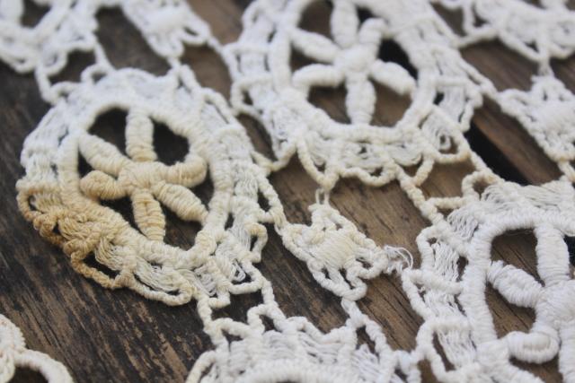 photo of lot crochet lace runners for upcycle or vintage sewing trim, french brocante shabby chic #8