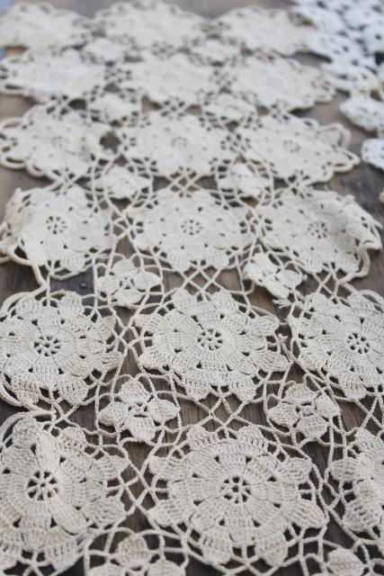 photo of lot crochet lace runners for upcycle or vintage sewing trim, french brocante shabby chic #9