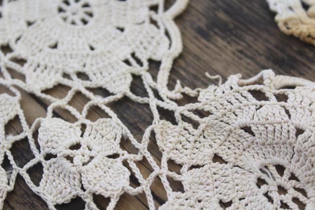 photo of lot crochet lace runners for upcycle or vintage sewing trim, french brocante shabby chic #10