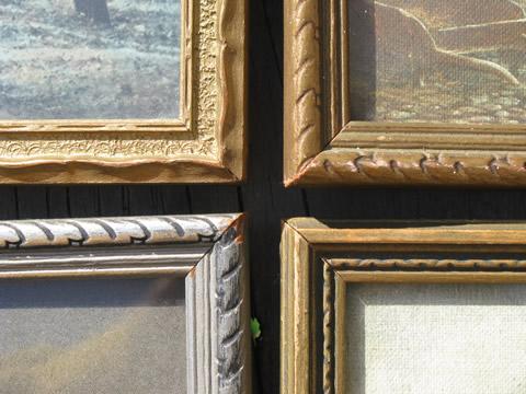 photo of lot distressed gold and silver wood picture frames, old and vintage prints #6