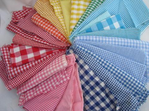 photo of lot fabric scraps & pieces, gingham checks for quilting, crafts #1