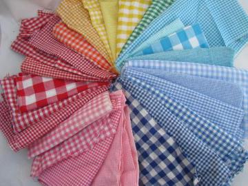 catalog photo of lot fabric scraps & pieces, gingham checks for quilting, crafts