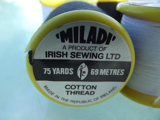 photo of lot fine cotton sewing thread, vintage Miladi label, made in Ireland #3
