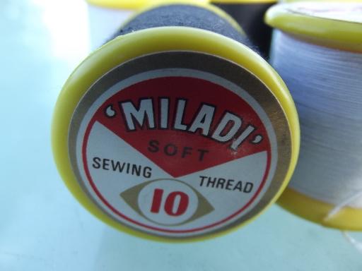photo of lot fine cotton sewing thread, vintage Miladi label, made in Ireland #4
