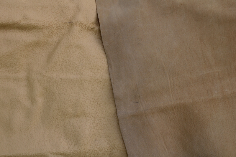 photo of lot full grain leather hide pieces, pigskin for slippers, bags or totes, natural light buff color #2