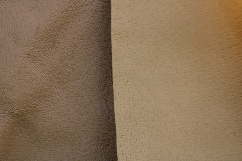 photo of lot full grain leather hide pieces, pigskin for slippers, bags or totes, natural light buff color #6