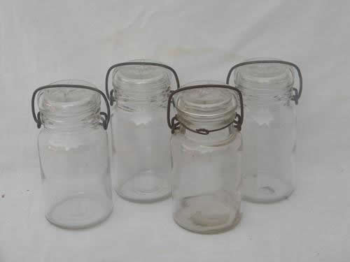 photo of lot glass kitchen canisters or spice jars, small mason jars w/lightning lids #1