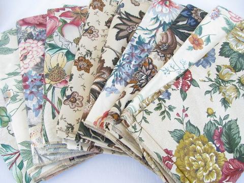 photo of lot glazed cotton chintz vintage John Wolf floral print fabric sample pieces lot #1