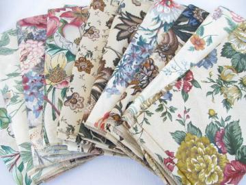 catalog photo of lot glazed cotton chintz vintage John Wolf floral print fabric sample pieces lot