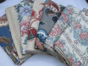 catalog photo of lot glazed cotton chintz vintage John Wolf floral print fabric sample pieces lot