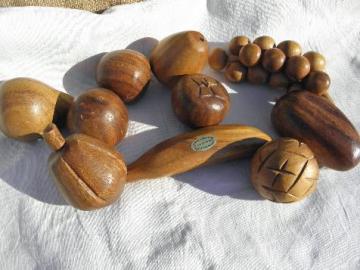 catalog photo of lot hand-carved monkey pod wood fruit, retro vintage tropical tiki style