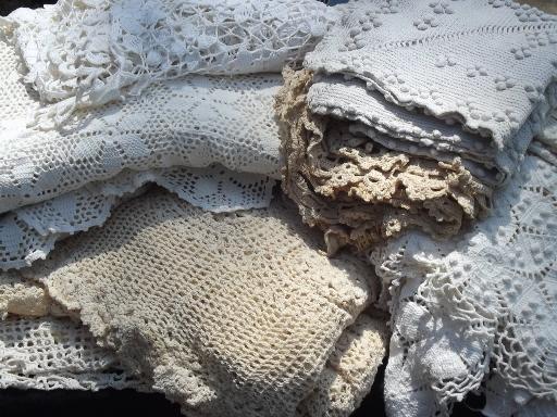 photo of lot handmade crochet lace bedspreads and pillow shams, antique and vintage #1