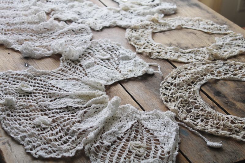 photo of lot handmade crochet lace collars, cottagecore style for vintage dresses, 80s retro girly jumpsuits #1