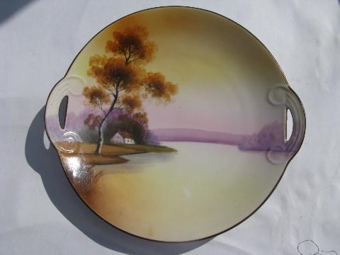 photo of lot hand-painted porcelain plates, early 1900s vintage Japan, nature scenes #4