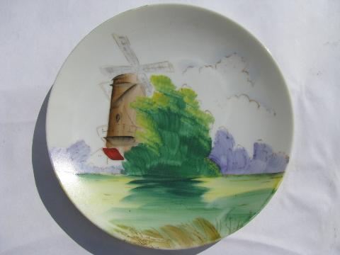 photo of lot hand-painted porcelain plates, early 1900s vintage Japan, nature scenes #6