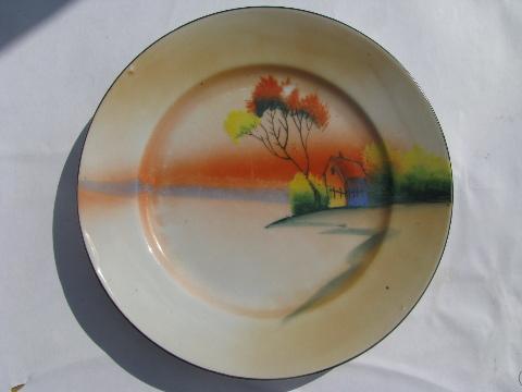 photo of lot hand-painted porcelain plates, early 1900s vintage Japan, nature scenes #9